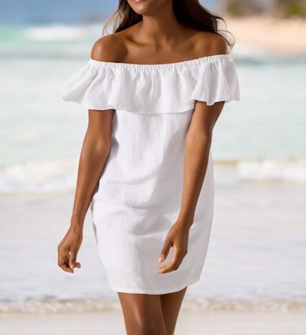 TOMMY BAHAMA Women's St. Lucia Off The Shoulder Dress Small White Cover Up NWT